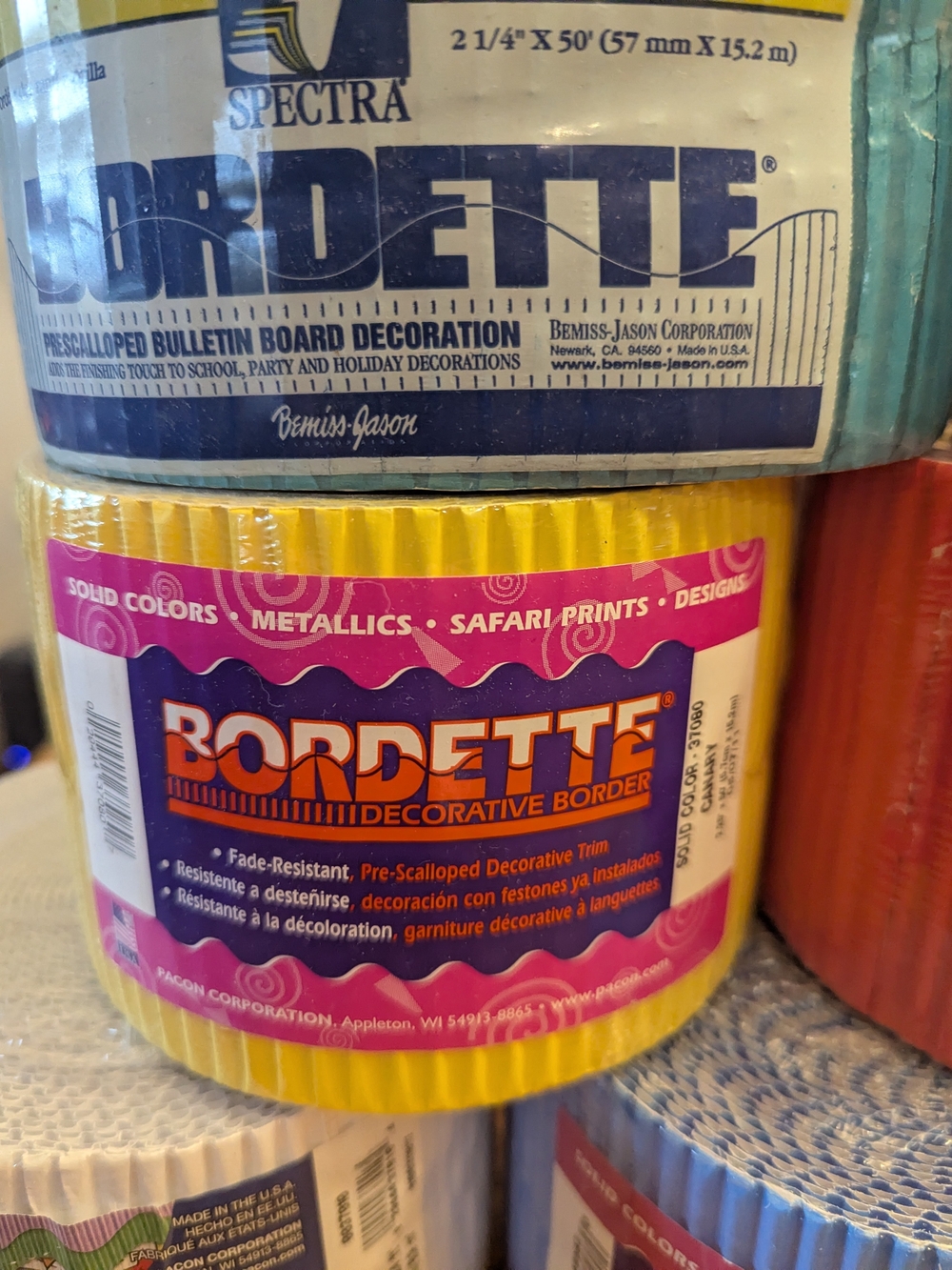 8 Rolls of Border / Bordette- Glitter Green, Teal, Snowflake ,Yellow, Red, White - Picture 6 of 11